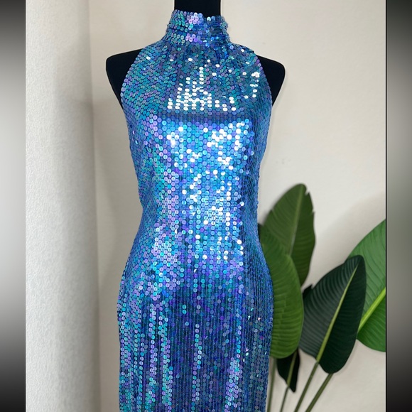 Niteline By Della Roufogali Vintage Sequin Mermaid Halter Dress - Picture 1 of 6